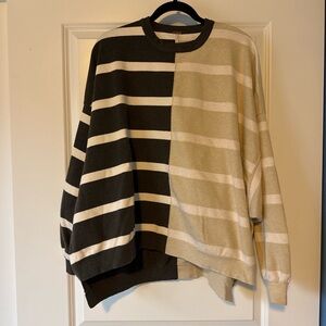 Free People Black and Tan Striped Sweatshirt